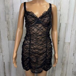 Adore Me‎ Plus Size Sheer Black Lace Chemise Babydoll